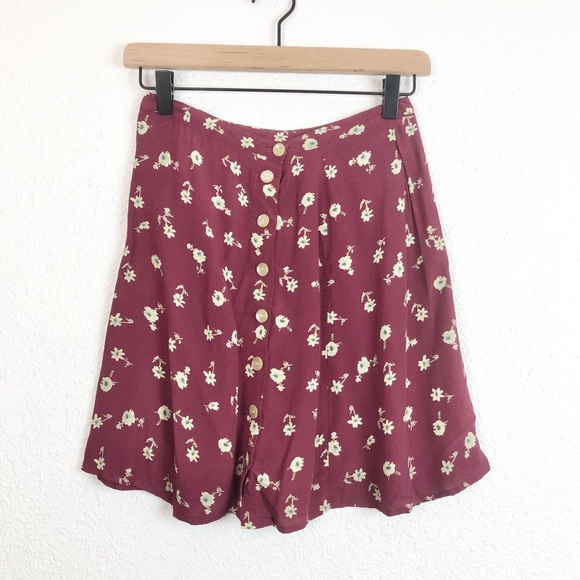 Vintage Dresses & Skirts - Vintage Floral Mini Skirt Button Down sz2 Burgundy